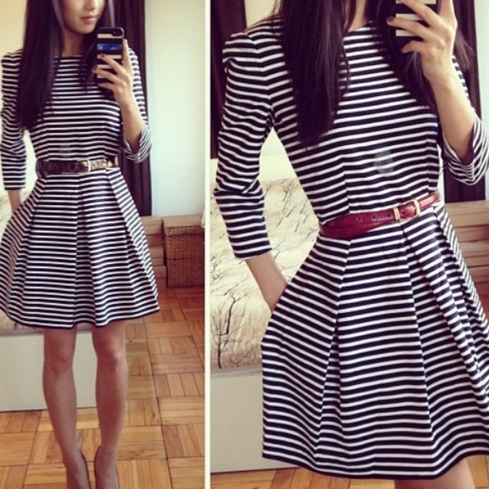 Gap Striped Dress with 3/4 Sleeves and Pockets